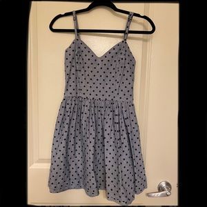 Blue Dress with Black Polka Dots